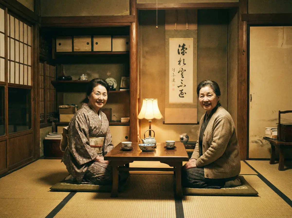 两位优雅的 吃瓜群众 - 吃瓜群众官方平台 | 最新视频吃瓜群众导航 在日式茶室中品茶交谈